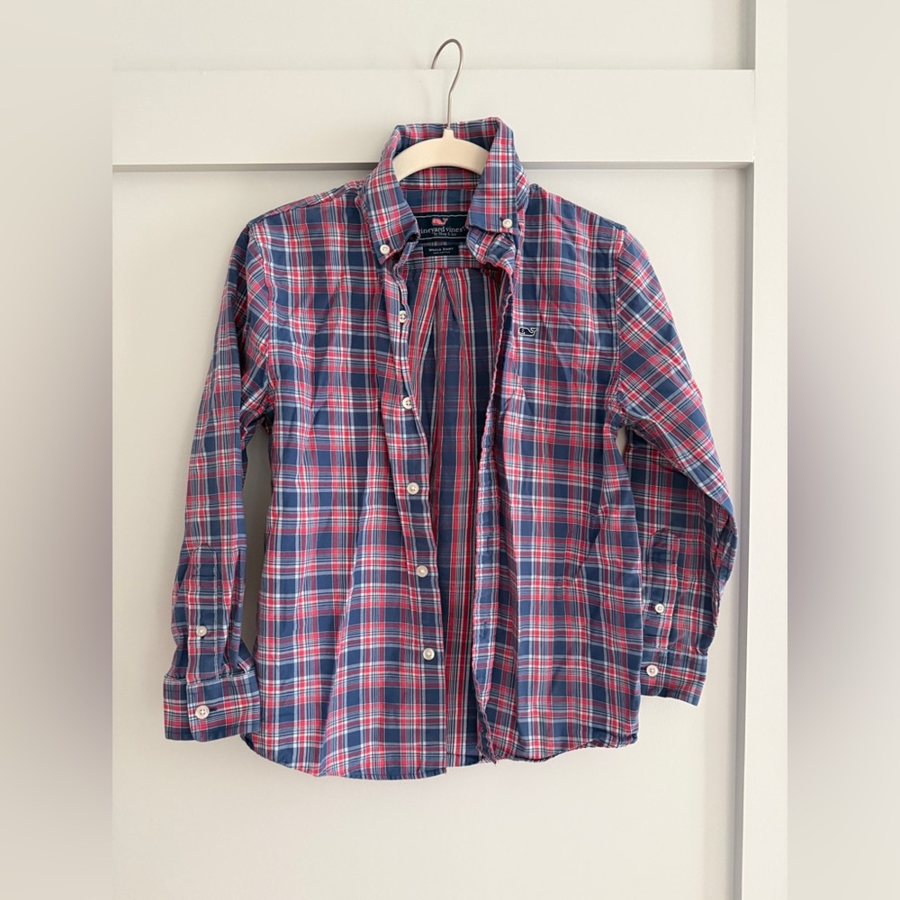 Vineyard Vines Red and Blue Plaid Button-Down Shirt